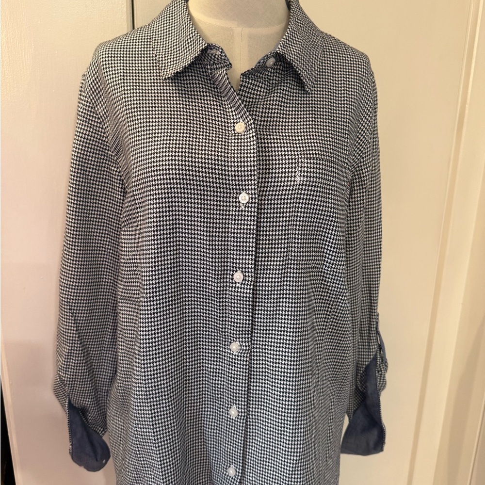 Tommy Hilfiger Black and White Houndstooth Check Button-Down Shirt Sz M
